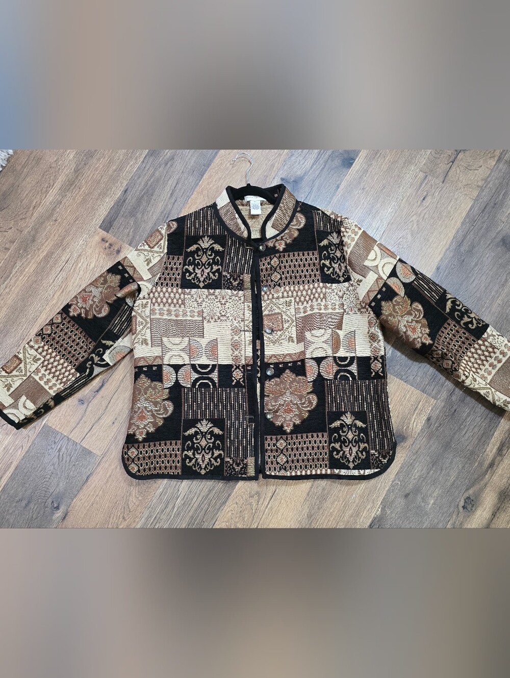 Drapers & Damons Women’s Patchwork-Print Jacket in Black and Brown